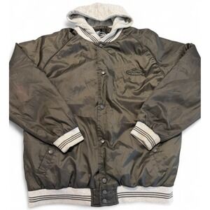 Realtree Hooded Bomber Jacket Mens M 38-40 Dark Green Brown Snap Front Hunting